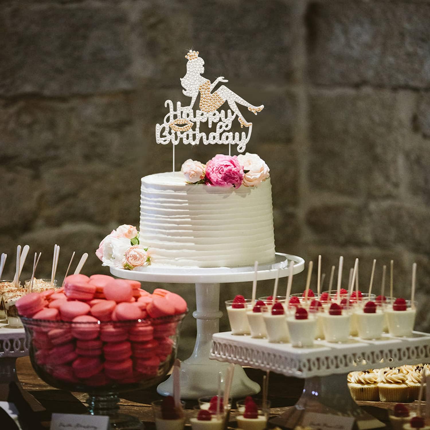 LINGTEER Happy Birthday Crown Queen High Heel Rhinestone Cake Topper - Cheers to Makeup Spa Birthday Party Cake Centerpieces Decorations Gift Sign - Orange.