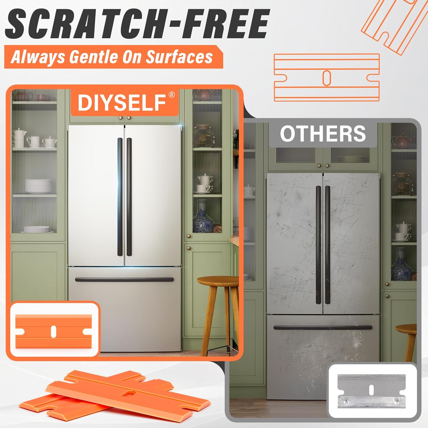 DIYSELF 100 Pack Plastic Razor Blades, Blade Refill for Plastic Razor Blade Scraper, Durable Plastic Blades for Cleaning Adhesives, Glass, Metal, and Floors, Plastic Scraper Blades