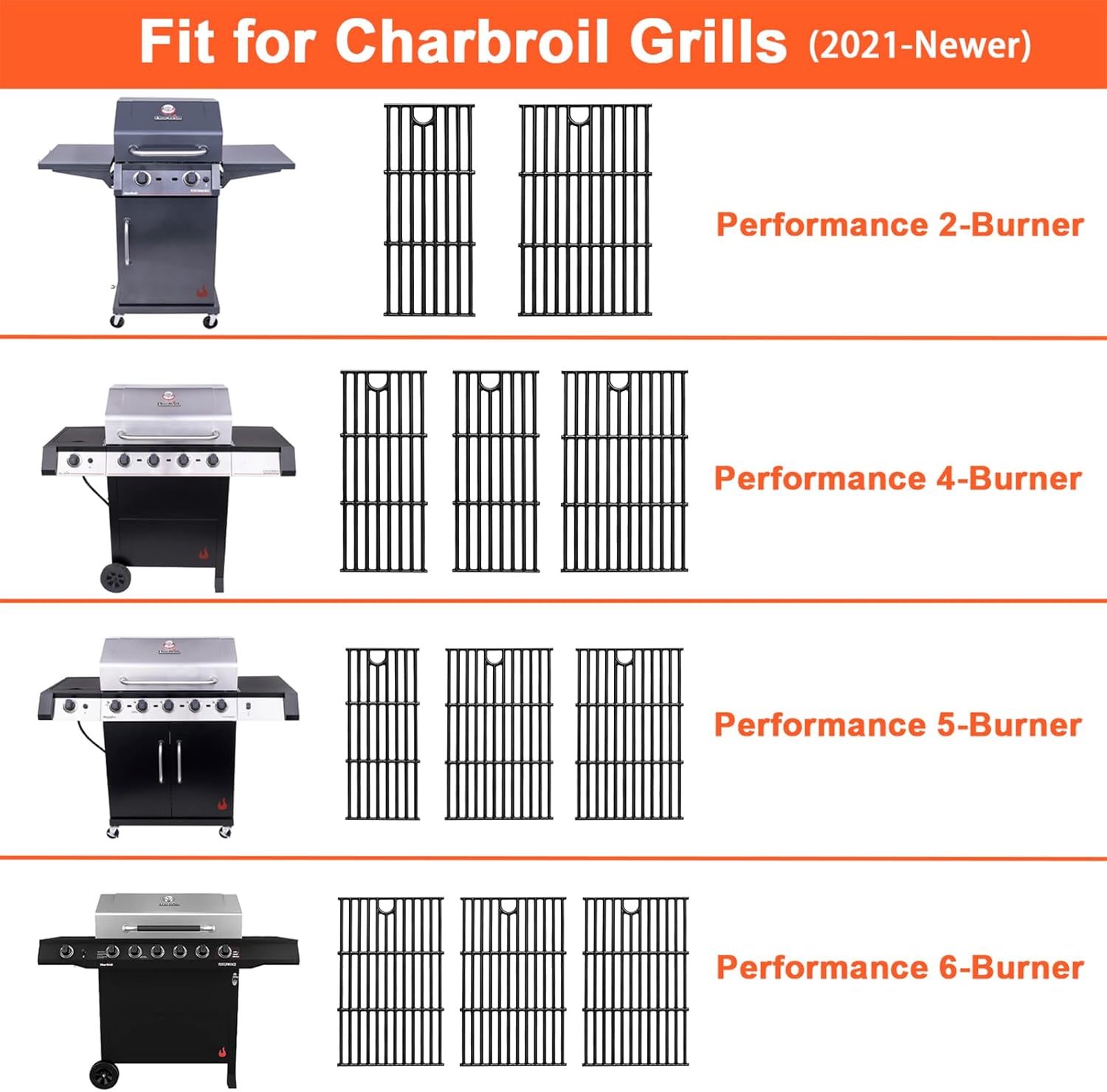 17" Grill Part Kit for Charbroil Performance 4 Burner 463352521 463354021 463365522 463365021 463350521, Grill Grates/Heat Plates/Burners/Adjustable Crossover Tube/Ignition for Charbroil Grills
