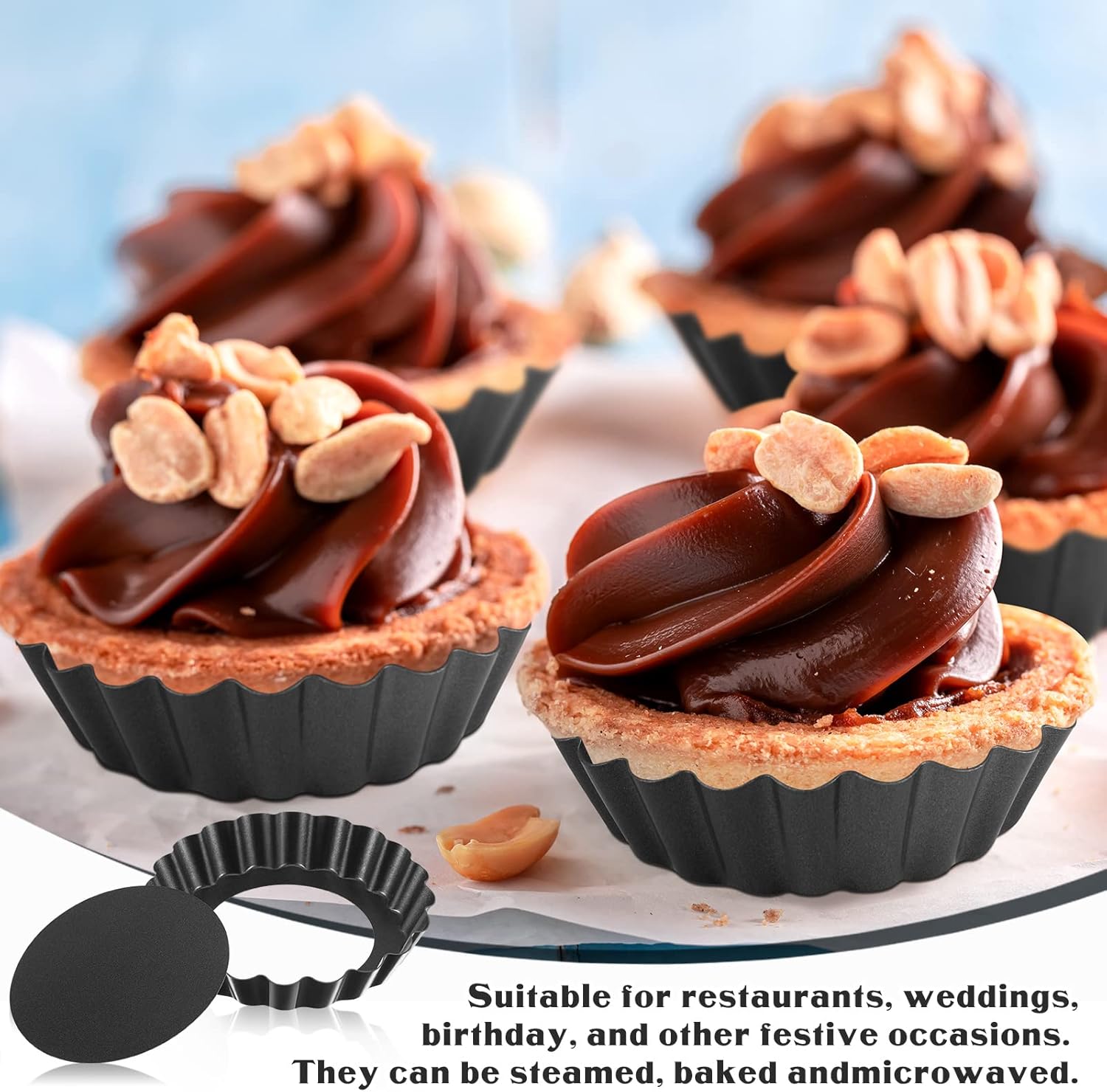 24 Pieces Mini Tart Pans with Removable Bottom 4 Inch Round Nonstick Quiche Pan Fluted Sided Tart Tins Non Stick Small Tart Mold for Kitchen Baking Pies, Tartlets, Mousse Cakes, Muffins