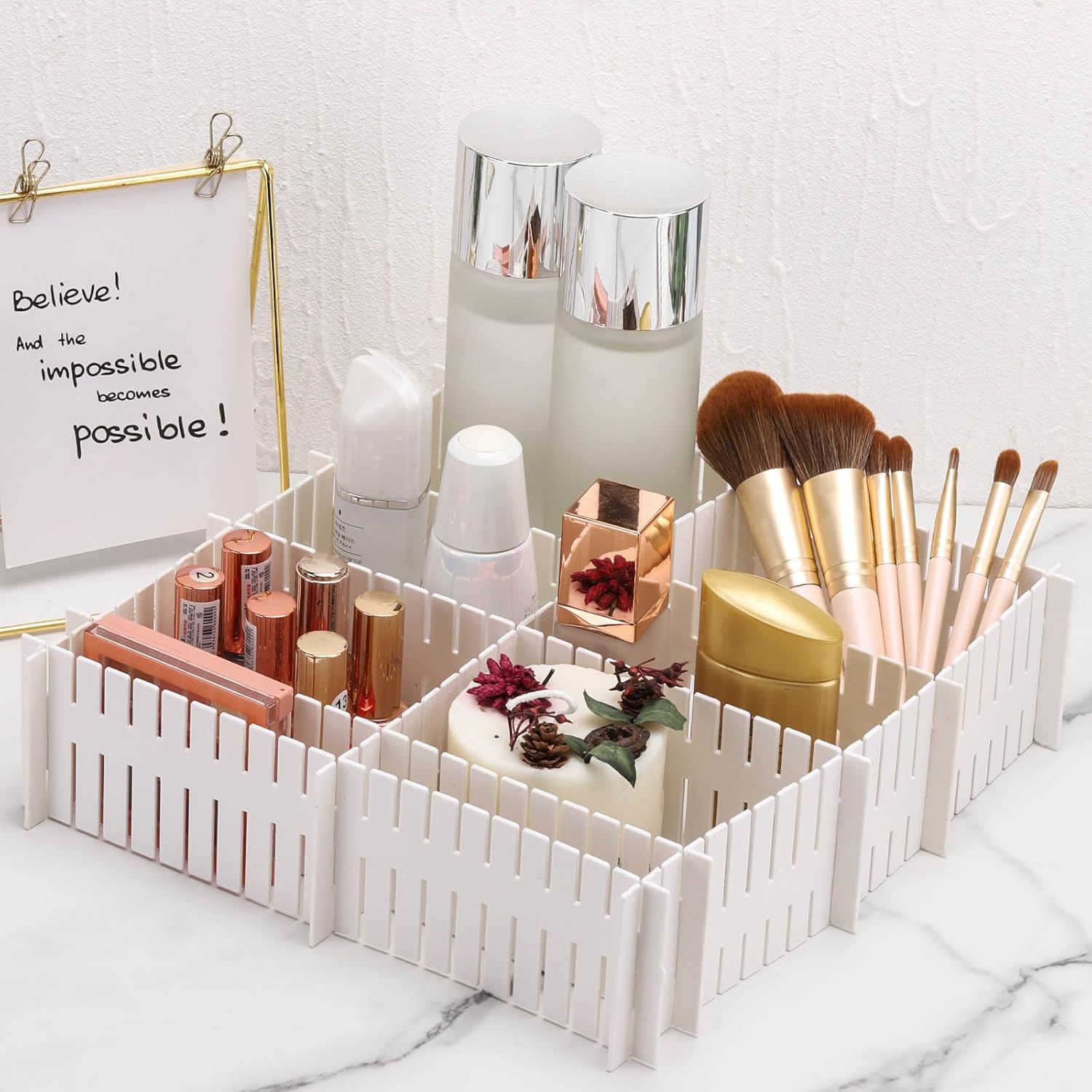 acDesign 40Pcs Grid Drawer Dividers, Adjustable Drawer Organizer for Socks, Underwear, Lingerie, Makeup, Bedroom Office Kitchen Storage (White)