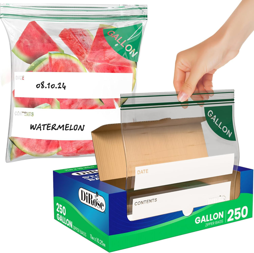 DiRose Gallon Bags Pack of 250 – 1 Gallon Reclosable Storage Bags – Practical and Durable Design – Food Safe Non-BPA Material – Easy Zip Closure – Ideal for Food, Snacks, Dog Treats, Organizing
