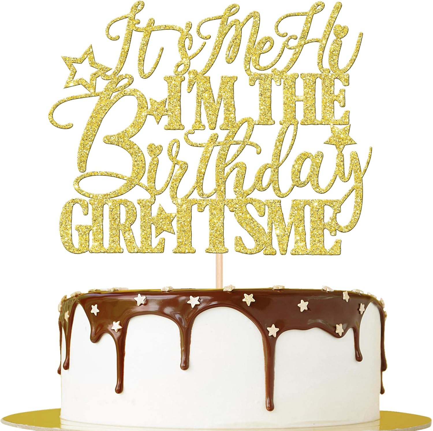 1 PCS It's Me Hi I'm the Birthday Girl It's Me Cake Topper Glitter Funny Girls Birthday Cake Pick for Hot Pop Music Singer Birthday Party Cake Decorations Supplies Gold