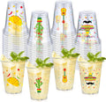 meekoo 50 Pack 12 oz Fiesta Cups Plastic Mexican Cups Clear Disposable Mug Cinco De Mayo Party Decorations for Fiesta Taco Birthday Party Drinkware Supplies, 4 Styles