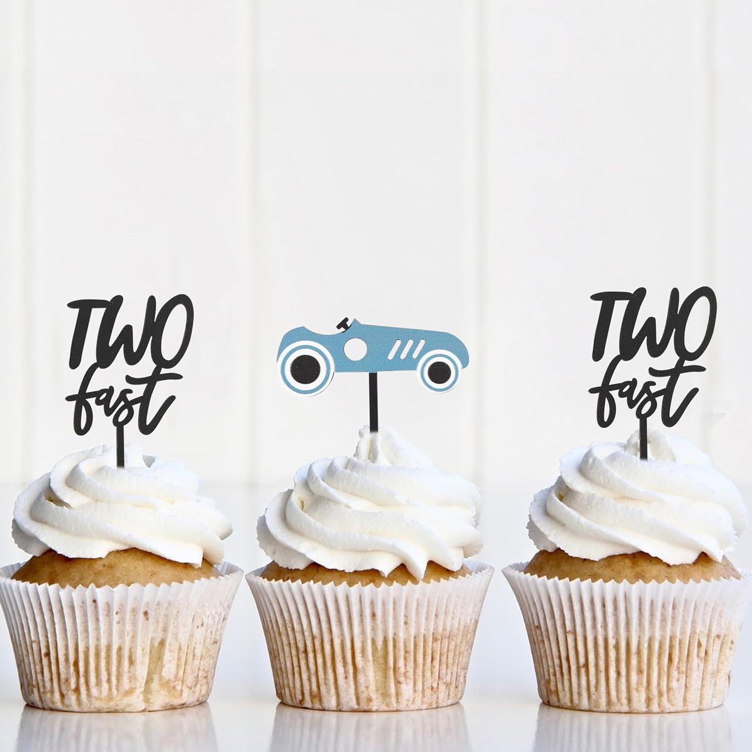 Wooden Two Fast Birthday Cupcake Toppers - Two Fast Decorations,Race Car Party Cake Toppers,Racing Car Birthday Topper (two fast cake topper)