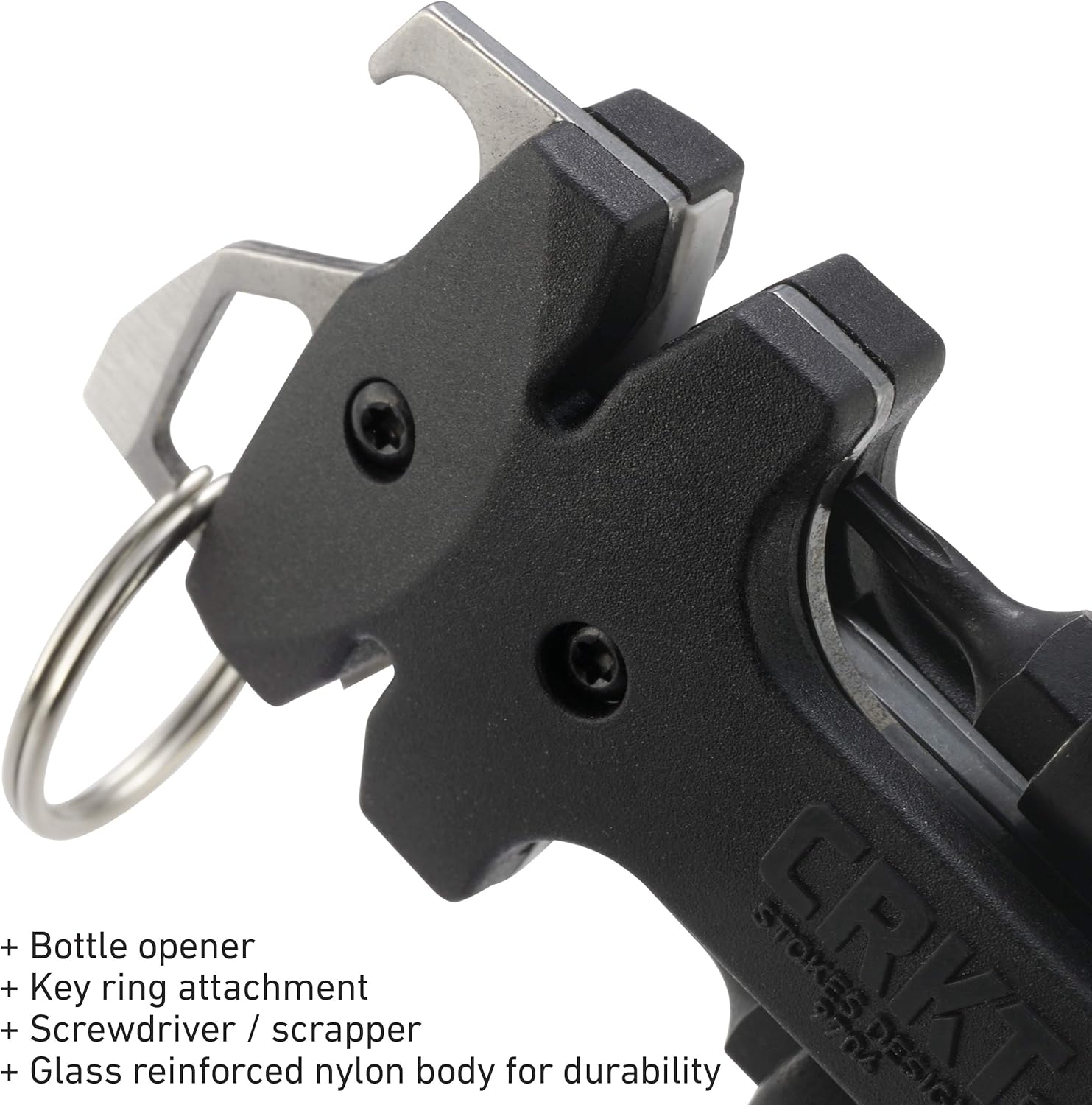 CRKT Knife Maintenance Tool: Tungsten Carbide Sharpener, Ceramic Sharpener Honing Edge, Torx Bits, Bottle Opener, Flat Screwdriver, Keychain Accessory, 9704