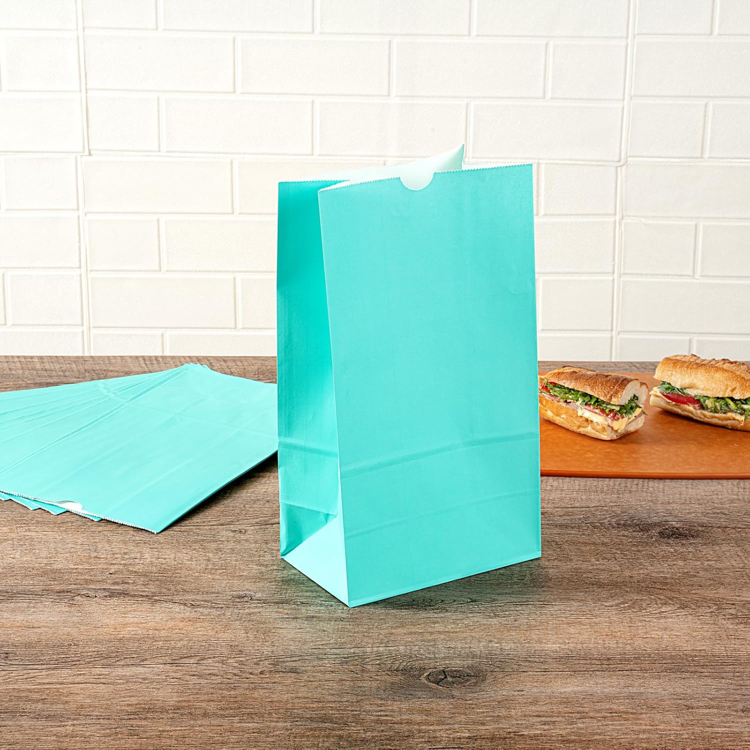 Restaurantware Bag Tek 12 LB Disposable Lunch Bags 100 Sturdy Take Out Bags - Flat Bottom Great For Restaurants Cafes And Bakeries Turquoise Paper Popcorn Bags Versatile For Grocery And More