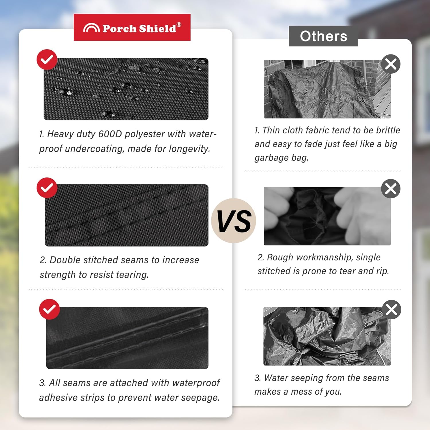 Porch Shield Outdoor Charcoal Kettle Grill Cover 26 inch Waterproof 600D Round Smoker Cover Fits Most Kettle Grill 33" Dia x 38" H, Black