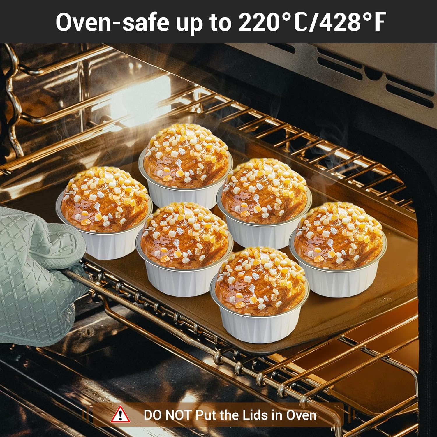 EUSOAR Ramekin Baking Cups, 30pcs 5oz Aluminum Foil Muffin Liners Cupcake Baking Cup with Lids, Mini Pie Pans with Lids, Disposable Foil Baking Cups Containers for Creme Brulee or Cupcake-White