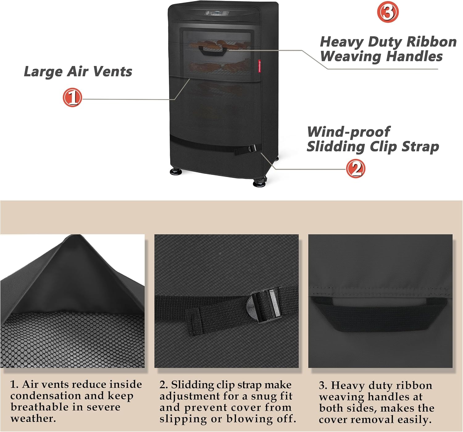 Porch Shield 30 Inch Electric Smoker Cover for Masterbuilt Smoker, Waterproof Heavy Duty Outdoor Smoker Grill Covers 20W x 18D x 33H inch, Black