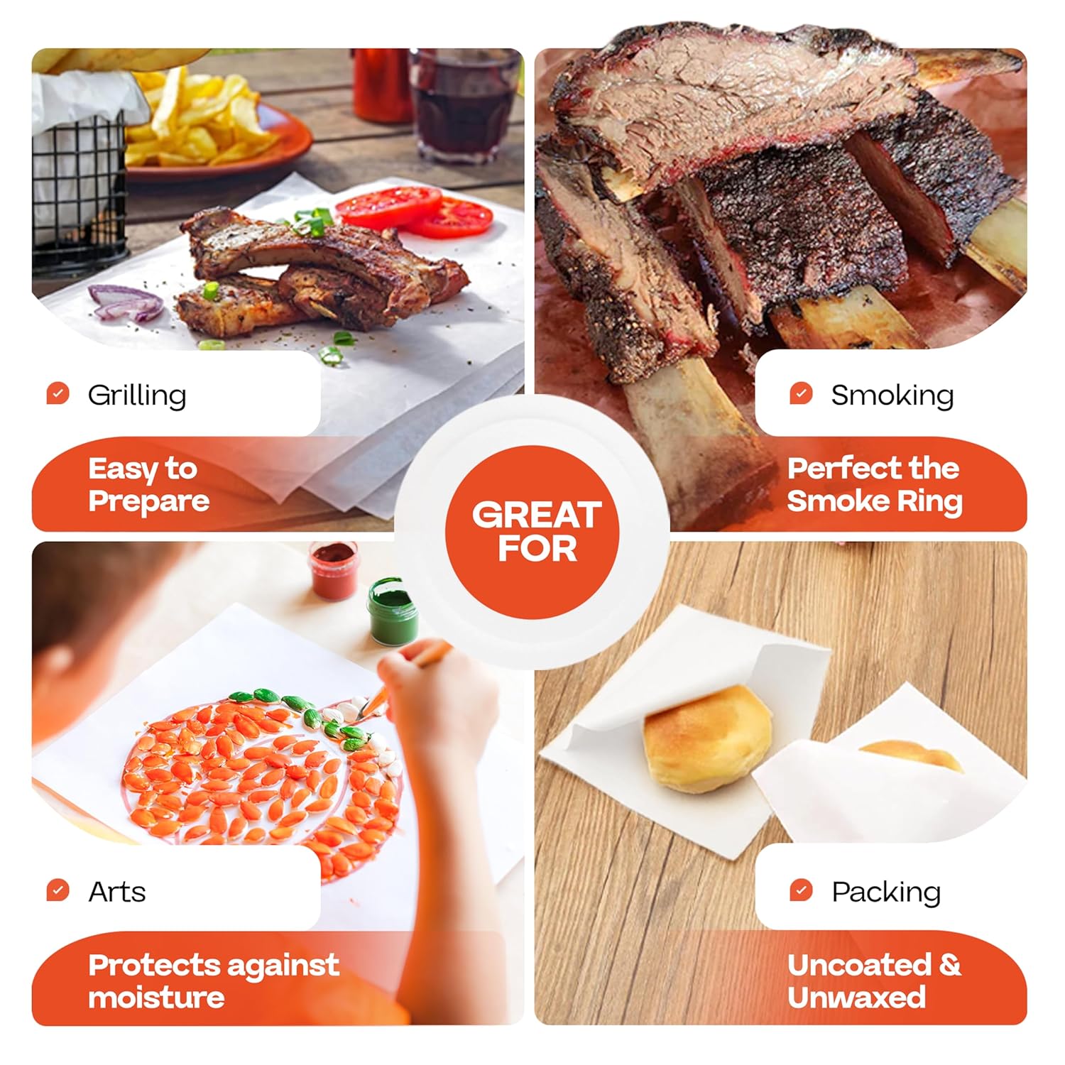 White Butcher Paper 24" x 2160" (180 feet) - USA-Made Natural Butcher Paper Roll for Meat and Fish - Uncoated, Unwaxed & Food-Grade Butcher Material for Smoker, Grilling & BBQ by IDL Packaging