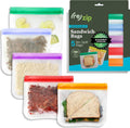 (re) zip 5-pack Reusable Sandwich Lunch Food Storage Bags (28 Fl Oz, 3.5 Cup) | BPA-Free, Food Grade, Leakproof, Freezer Safe, Dishwasher Safe, Travel Friendly | Jewel Tones for Easy Organization