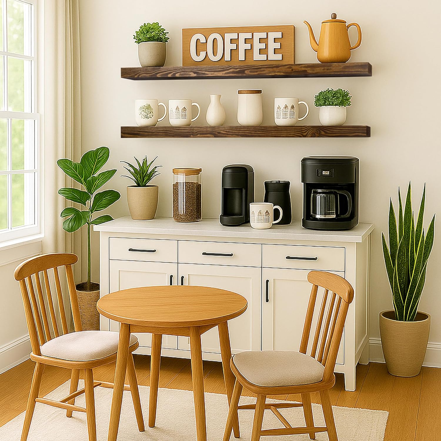 Rustic Floating Shelves 60 inch Long 8 "deep Set of 2, Heavy Duty Wood Wall Mounted Shelves for Bathroom Living Room Kitchen,Book Shelves with Thickened Hidden Bracket- Walnut