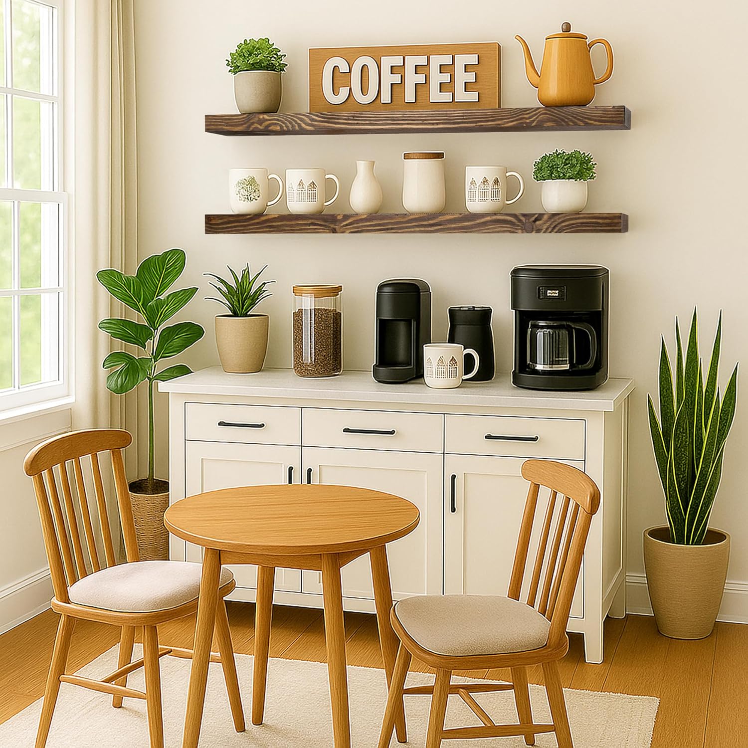 Floating Shelves 48 inch Long 8 "deep Set of 2, Heavy Duty Wood Wall Mounted Shelves for Bathroom Living Room Kitchen,Book Shelves with Thickened Hidden Bracket-Distressed Walnut