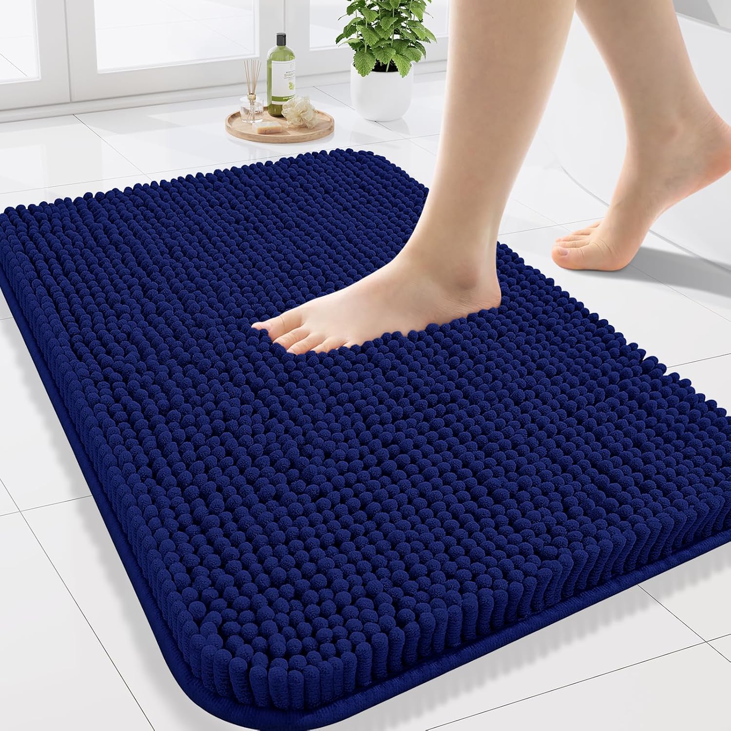 Arotive Bathroom Rugs 24x16, Extra Soft Absorbent Shaggy Chenille Bath Rugs, Machine Washable Rubber Backing Non-Slip Bath Mats for Bathroom Floor Tub and Shower, Home Decor Accessories, Navy