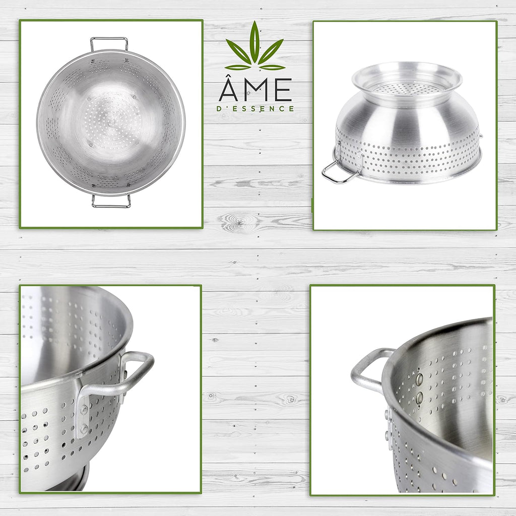 (12-QT) Aluminum Colander with Handles and Base Heavy Duty Commercial Grade