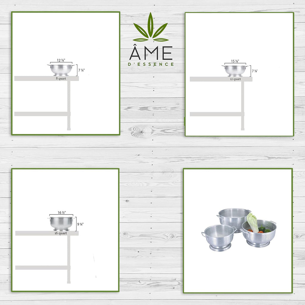 (12-QT) Aluminum Colander with Handles and Base Heavy Duty Commercial Grade