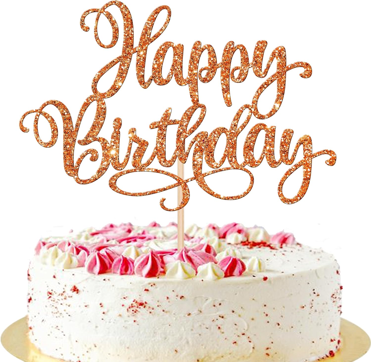 1 PCS Happy Birthday Cake Topper Glitter Happy Birthday Cake Pick Bunting Decor for Anniversary Celebrating Happy Birthday Party Cake Decorations Supplies Orange