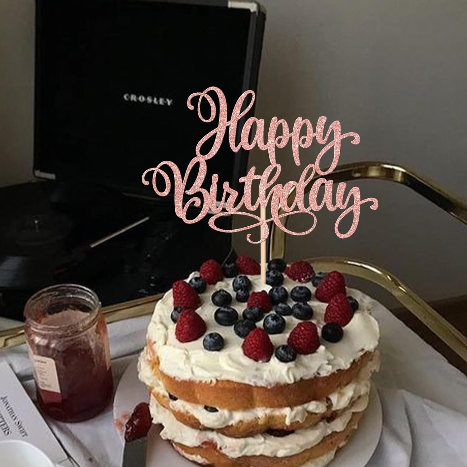 ZHUOWEISM 1 PCS Happy Birthday Cake Topper Glitter Happy Birthday Cake Pick for Celebrating Happy Birthday Anniversary Party Cake Decorations Supplies Rose Gold