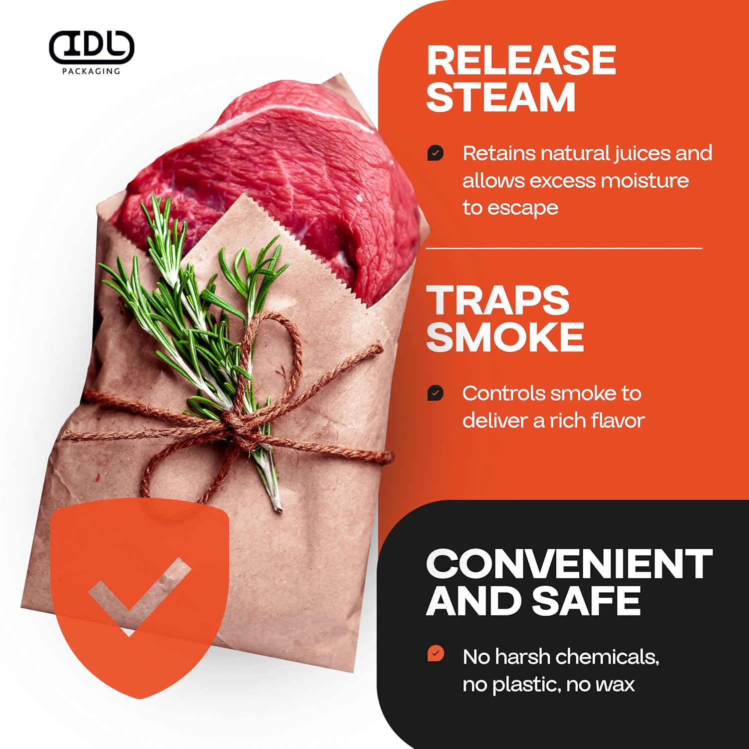 Peach Butcher Paper 36" x 2160" (180 feet) - USA-Made Natural Butcher Paper Roll for Meat and Fish - Uncoated, Unwaxed & Food-Grade Material for Smoking Meat, Grilling & BBQ by IDL Packaging