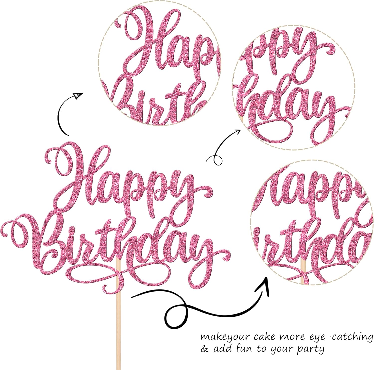ZHUOWEISM 1 PCS Happy Birthday Cake Topper Glitter Happy Birthday Cake Pick for Celebrating Happy Birthday Anniversary Party Cake Decorations Supplies Pink