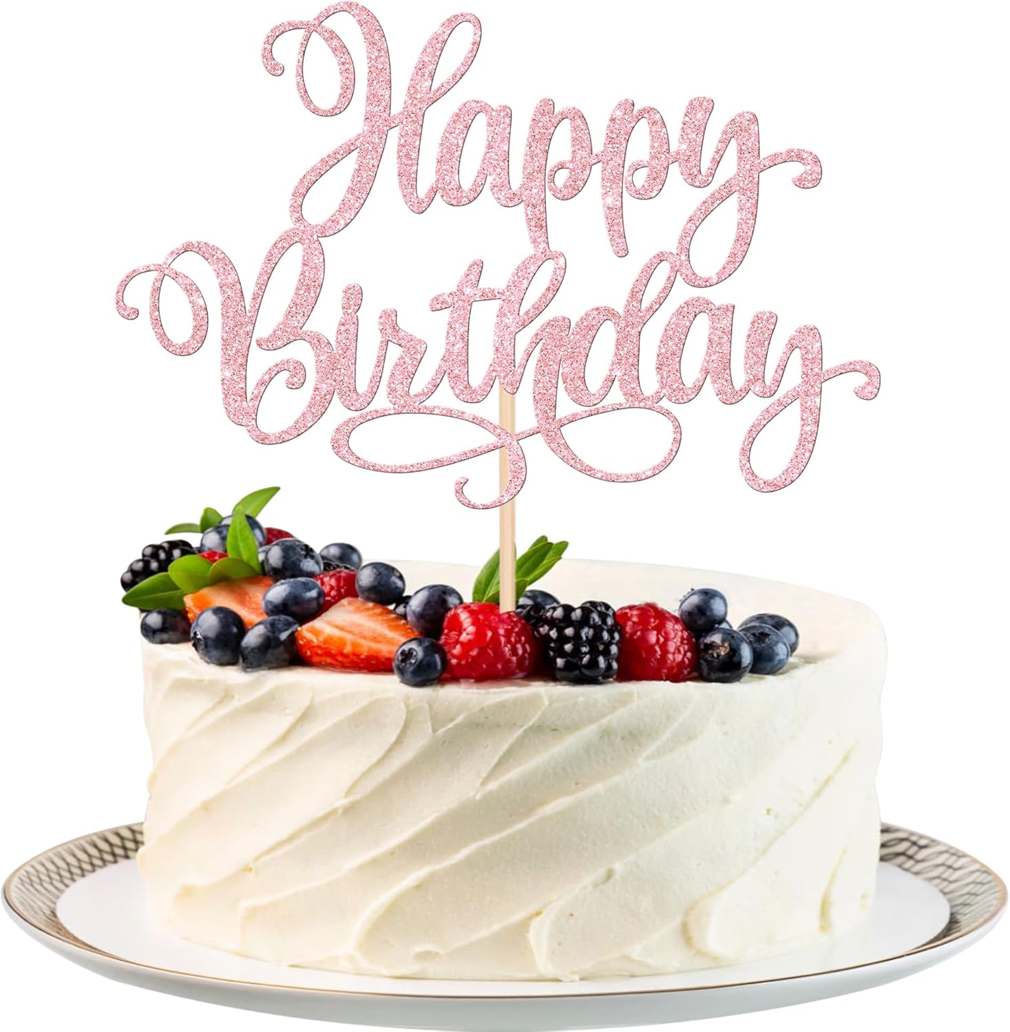 1 PCS Happy Birthday Cake Topper Glitter Happy Birthday Cake Pick Bunting Decor for Anniversary Celebrating Happy Birthday Party Cake Decorations Supplies Light Pink