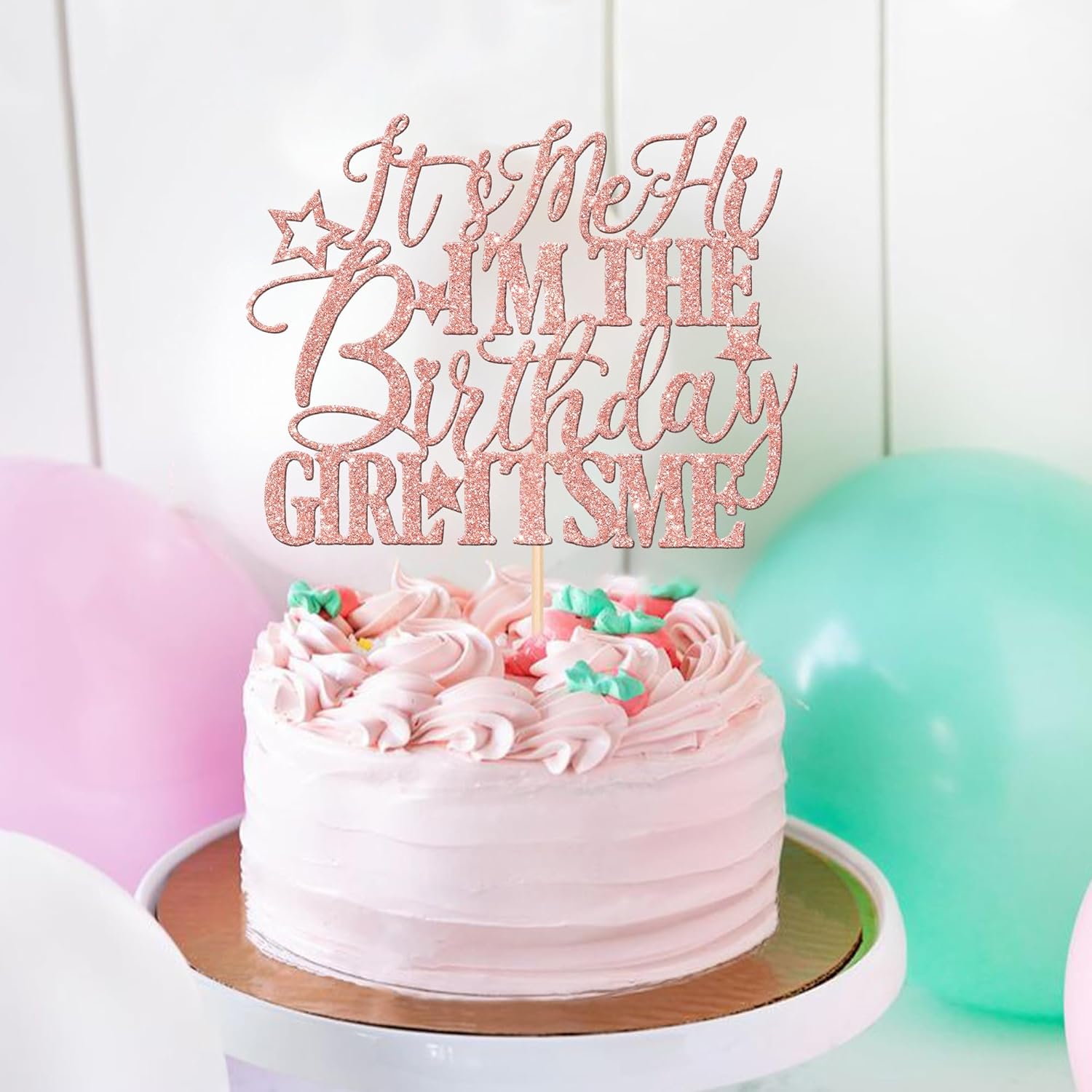 1 PCS It's Me Hi I'm the Birthday Girl It's Me Cake Topper Glitter Music Singer Cake Pick for Funny Hip Hop Singer Girls Birthday Party Cake Decorations Supplies Rose Gold