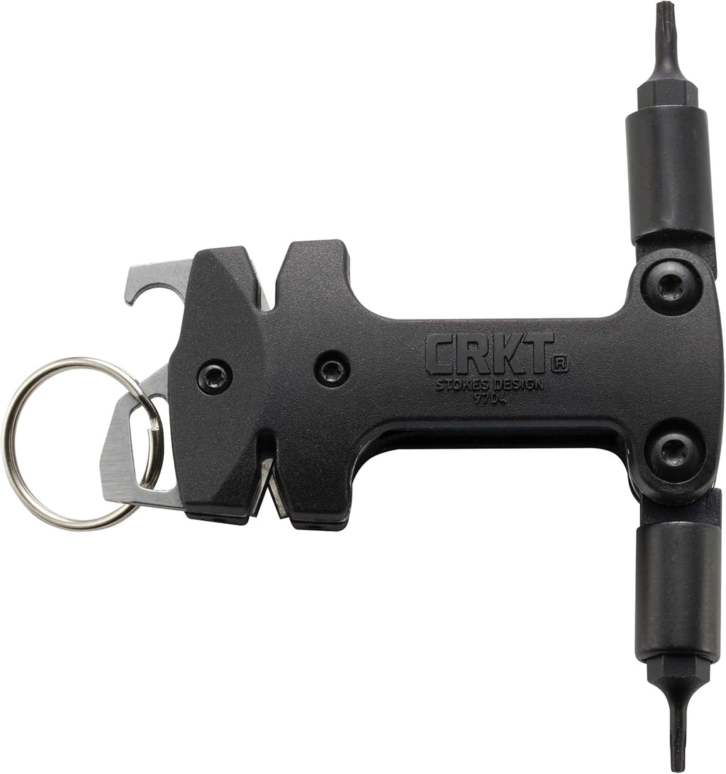 CRKT Knife Maintenance Tool: Tungsten Carbide Sharpener, Ceramic Sharpener Honing Edge, Torx Bits, Bottle Opener, Flat Screwdriver, Keychain Accessory, 9704