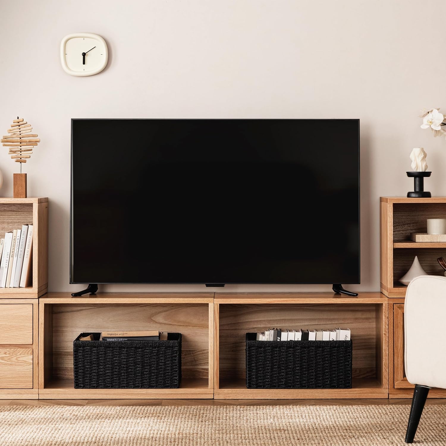 UBBCARE 3 Pack Wicker Basket, 13.4L×8.3H×7.1W inch Woven Paper Rope Storage Baskets for shelves, Foldable Rectangular Storage Baskets with Handle, Storage Basket for Organizing, Black