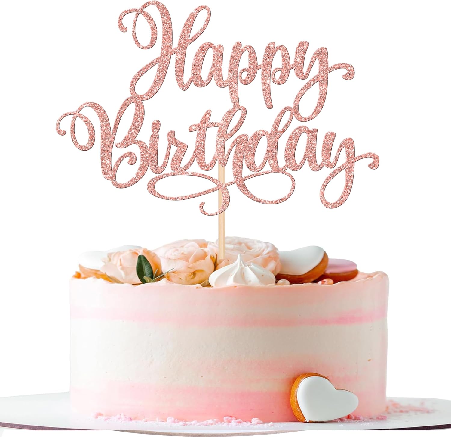 ZHUOWEISM 1 PCS Happy Birthday Cake Topper Glitter Happy Birthday Cake Pick for Celebrating Happy Birthday Anniversary Party Cake Decorations Supplies Rose Gold