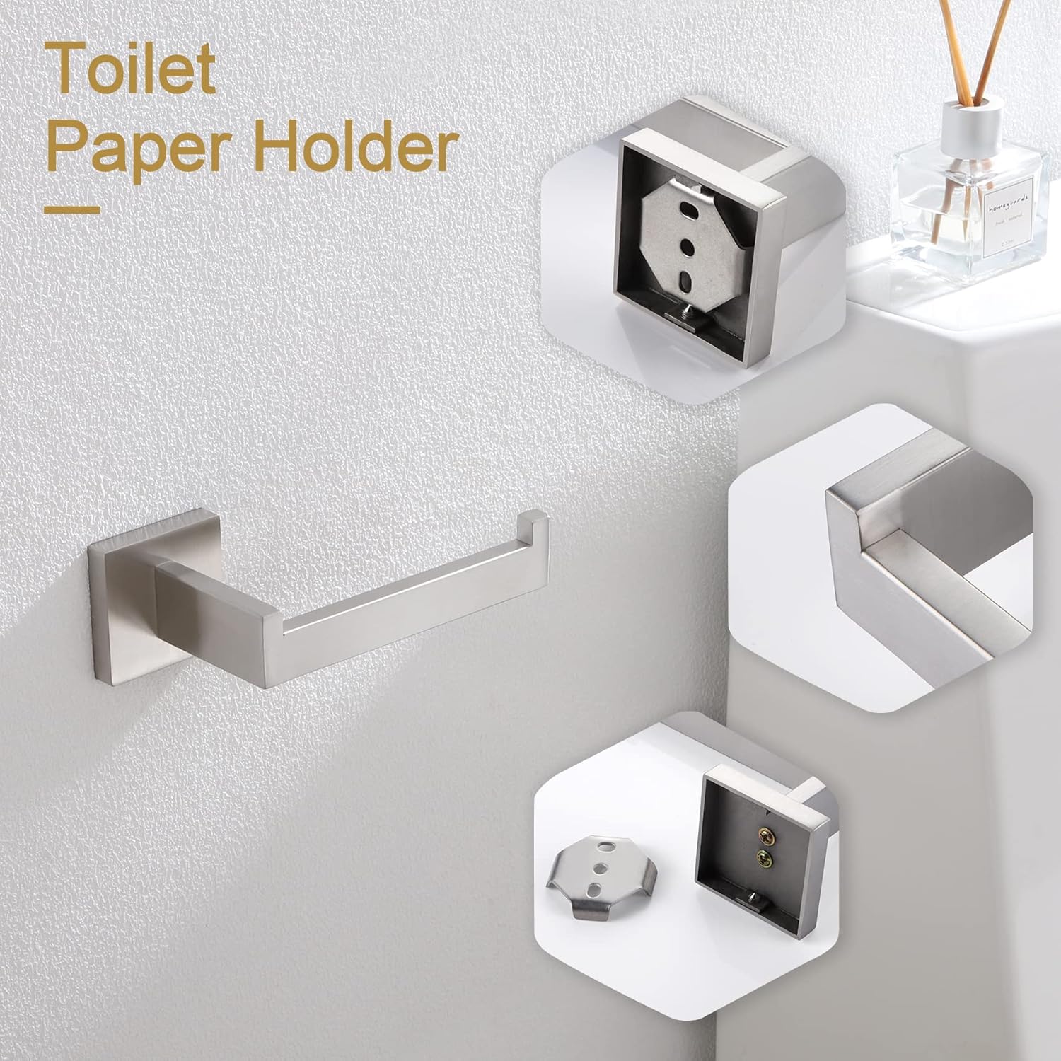 KOKOSIRI Toilet Paper Roll Holder Brushed Nickel Toilet Paper Holder Stainless Steel for Kitchen Bathroom Dispenser Wall Mounted, 2 Pack, B2003BR-P2